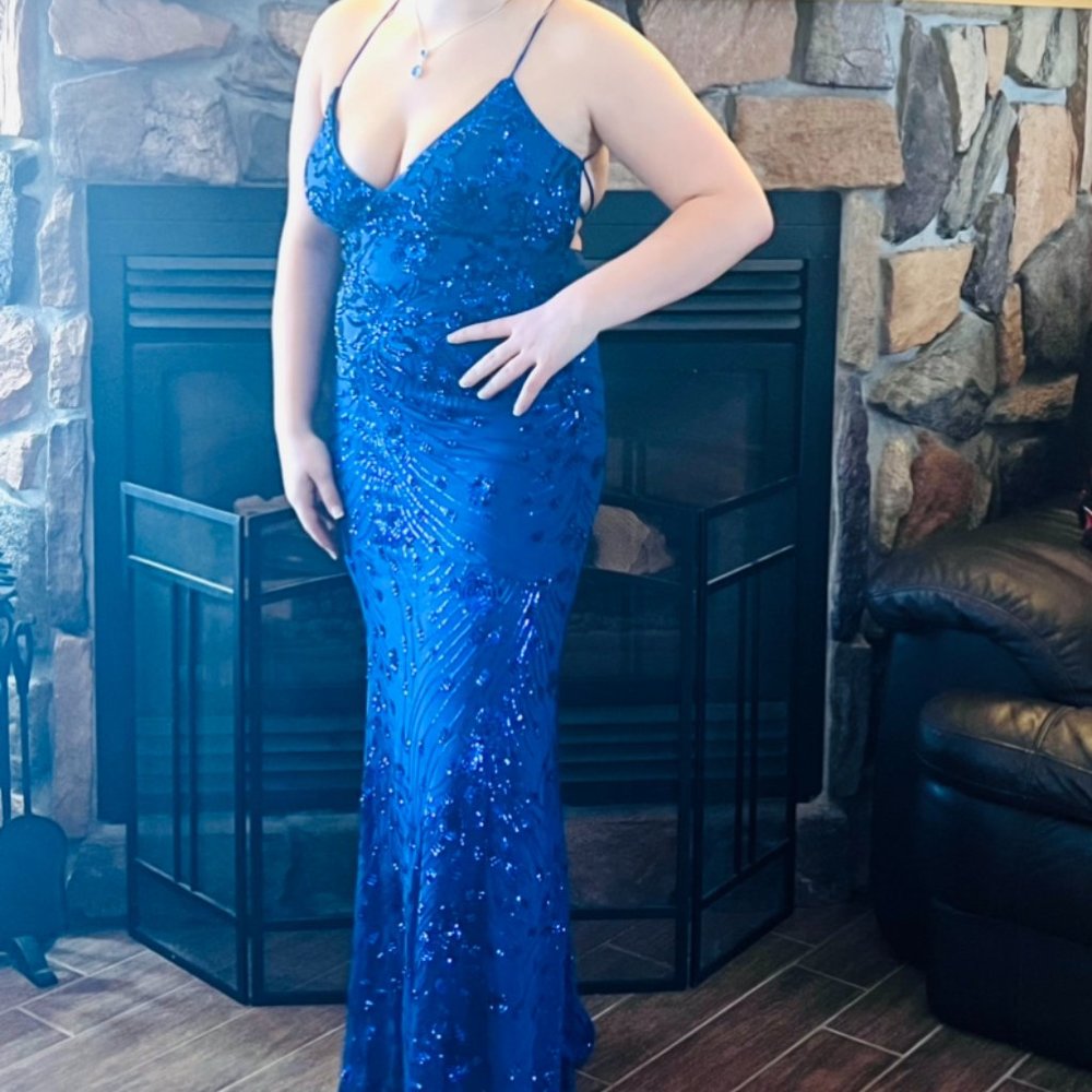 Royal Blue Sequin Lace- up Lulus Maxi Dress